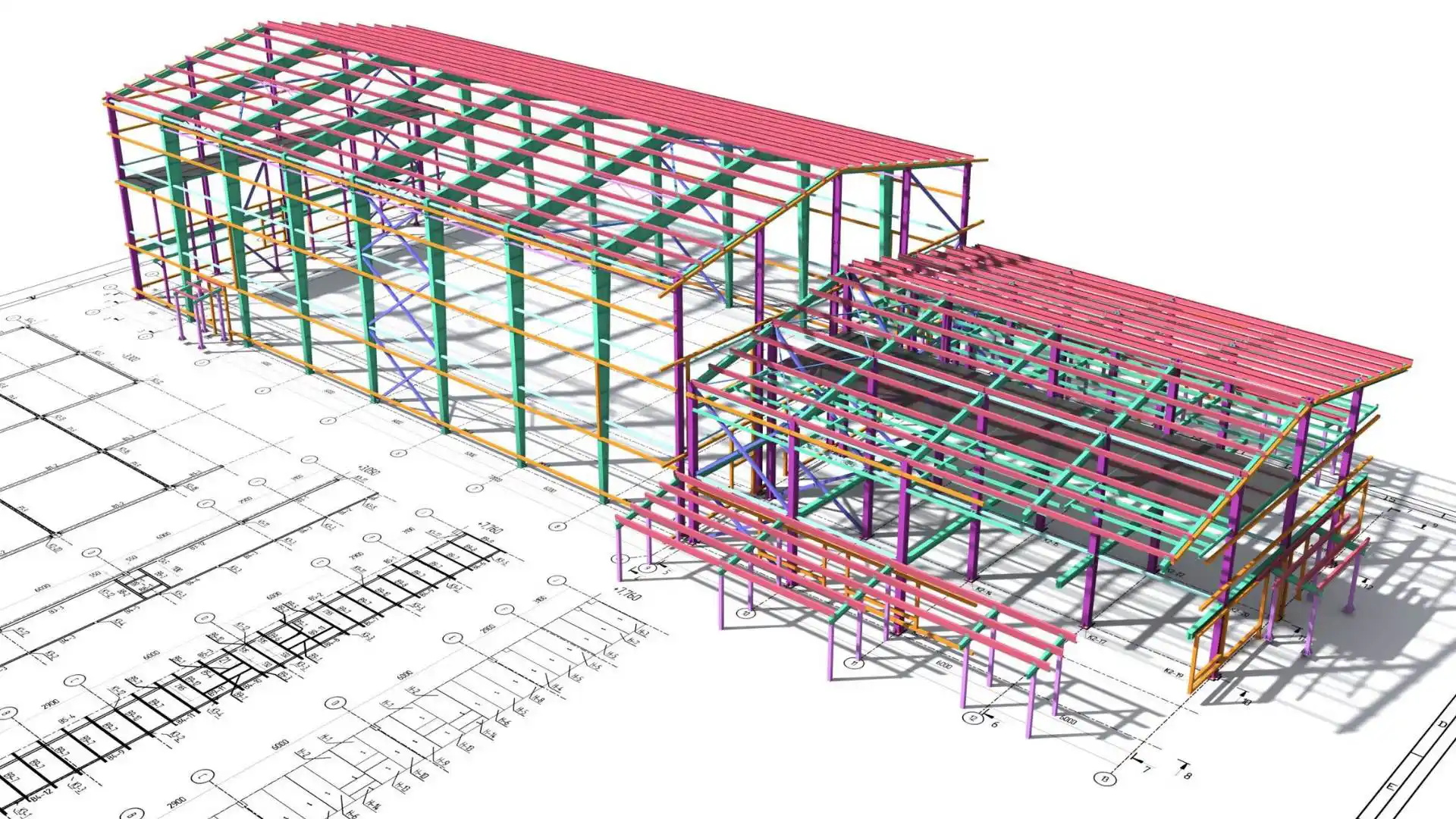 Modelo estructural BIM del estudio sobre planos técnicos