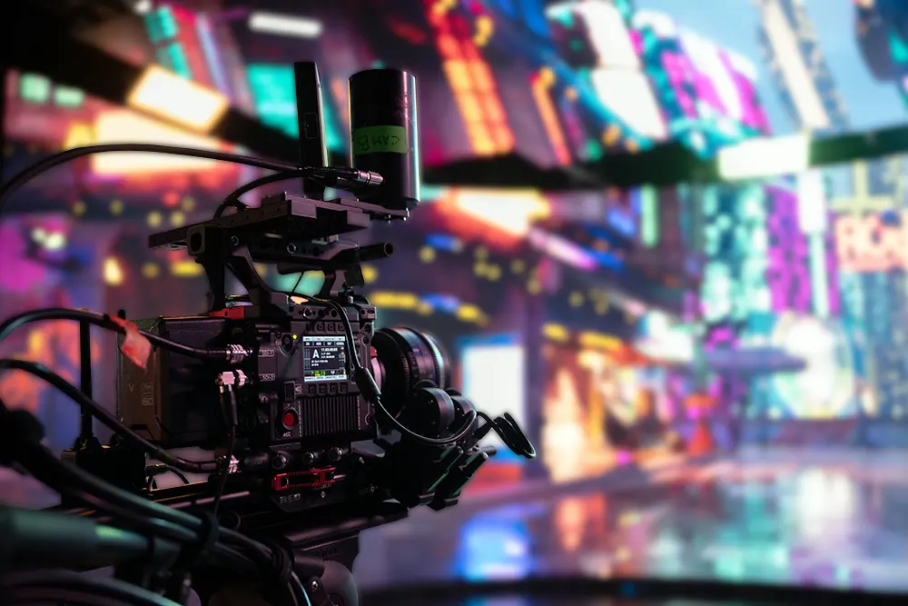 Equipo de producción audiovisual trabajando en set